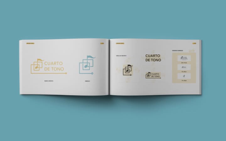 Detail of the manual on the brand page, symbol, and brand construction.