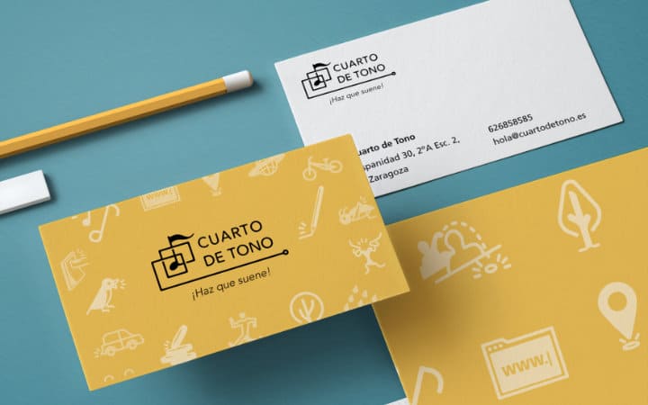 Business cards of the identity of Cuarto de Tono.