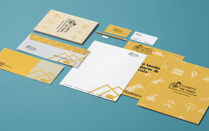 Corporate stationery of the identity of Cuarto de Tono