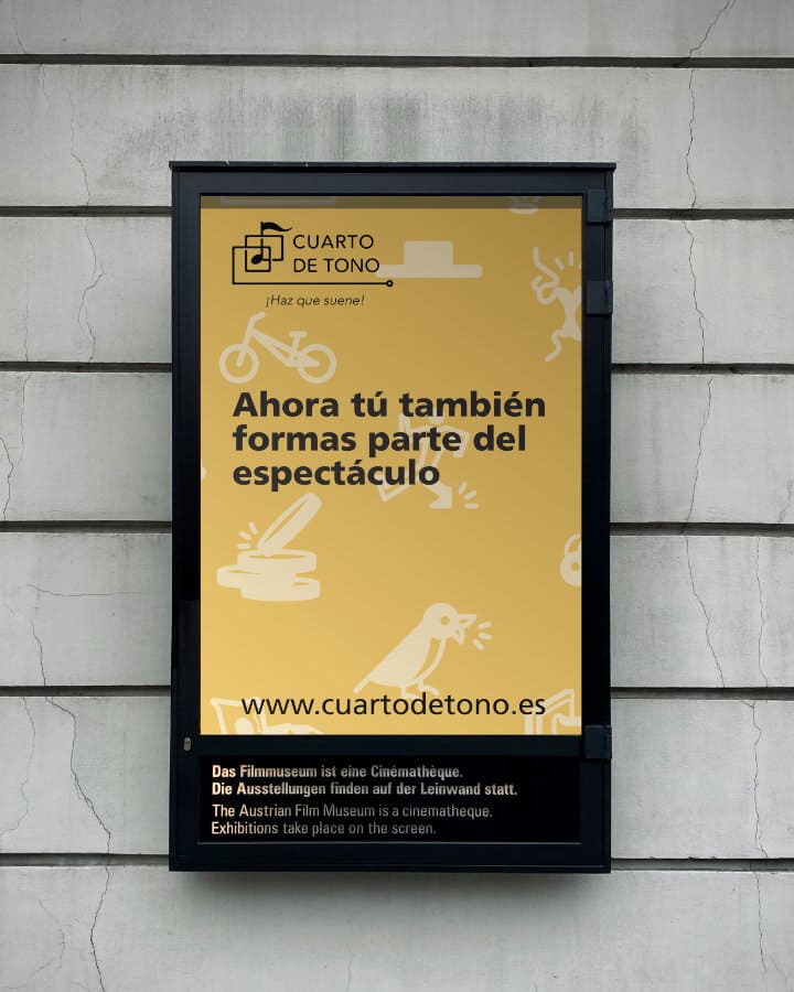 Promotional poster displayed in public for the identity of Cuarto de Tono