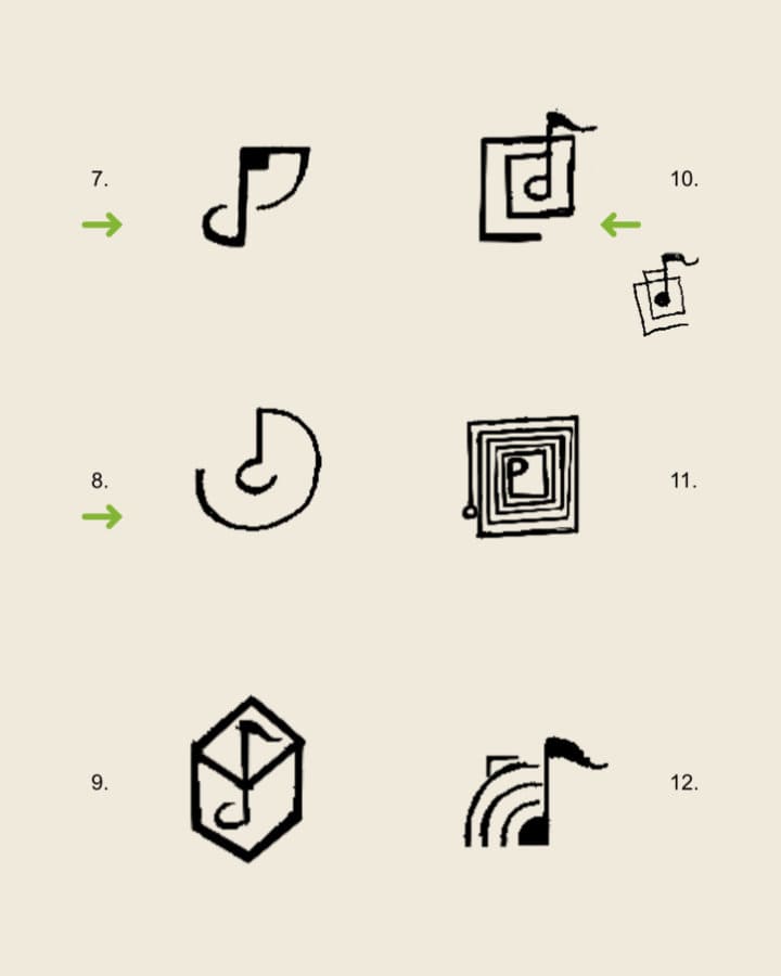 Sketches of the process of building the graphic brand of Cuarto de Tono.