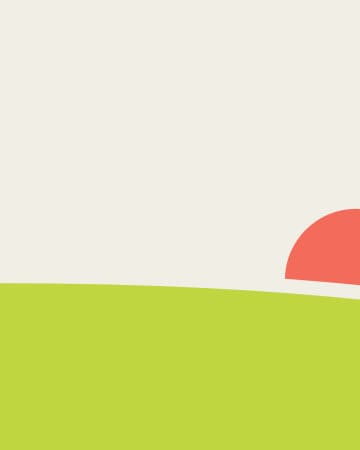 Fondo decorativo de la ilustración: amanecer simbólico hecho en gráficos vectoriales planos con un campo verde en varios tonos y el sol rojo del amanecer.