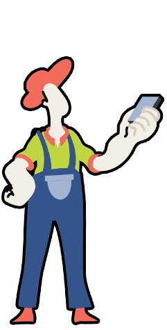 Ilustración de granjero de Abastores con un móvil en la mano utilizando la plataforma.