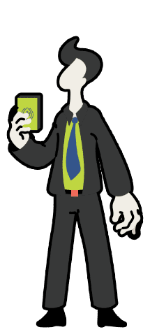 Ilustración de un intermediario de Abastores con un móvil en la mano utilizando la plataforma.