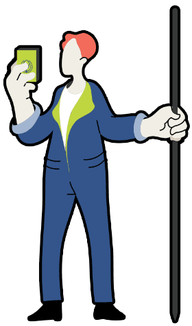 Ilustración de un recolector de Abastores con un móvil en la mano utilizando la plataforma.