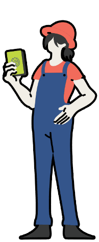 Ilustración de una granjera de Abastores con un móvil en la mano utilizando la plataforma.