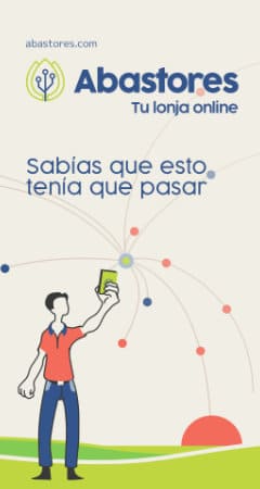 Anuncio de Abastores con datos de mercado y dibujo de un agricultor.