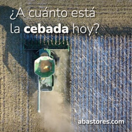 Anuncio de Abastores en el que se ve maquinaria de recolección de cereales en vista aérea y un mensaje en el que pone ¿a cuánto está la cebada hoy?