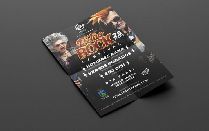 Cartel promocional del 'Retro Rock Festival' con fotos de artistas.