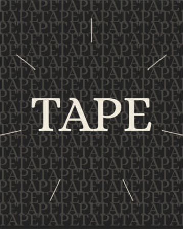 Tarjetas y anuncios con diferentes estilos gráficos y el logo 'TAPE'