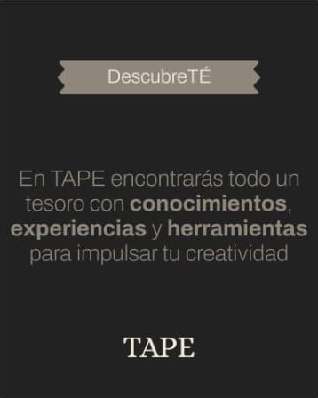 Tarjetas y anuncios con diferentes estilos gráficos y el logo 'TAPE'