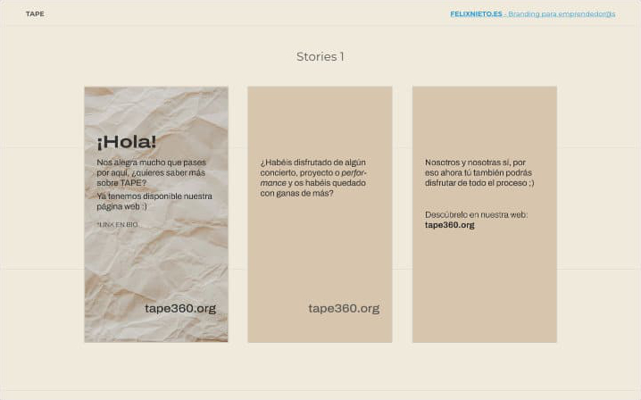 Stories para Instagram en el que se invita a visitar la página web y descubrir el proceso de los proyectos en TAPE.