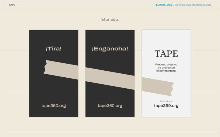 Stories para instagram en el que se muestra el eslogan de 'Tira, engancha y TAPE'